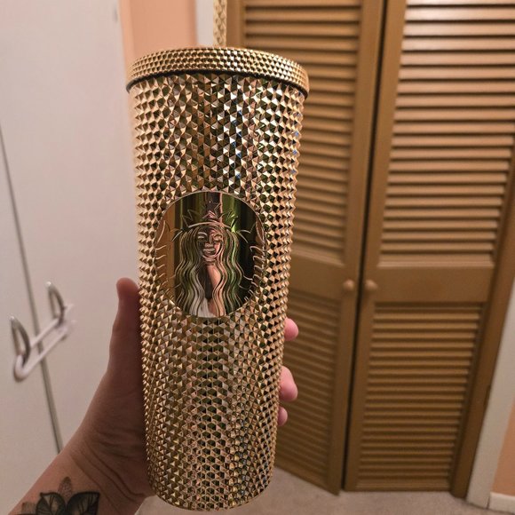 Gold studded starbucks cup, used LIKE NEW - Picture 1 of 3